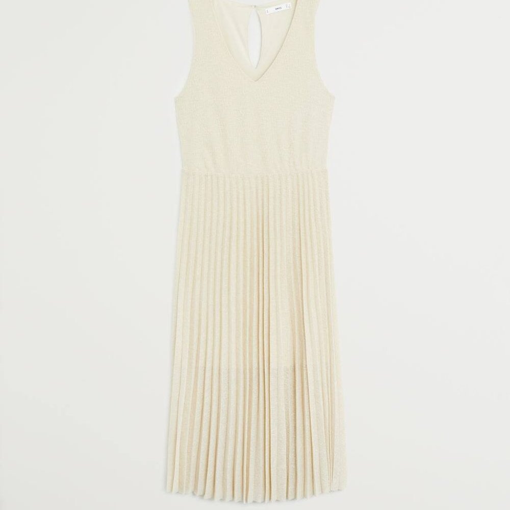 Beige Midi Pleated Dress